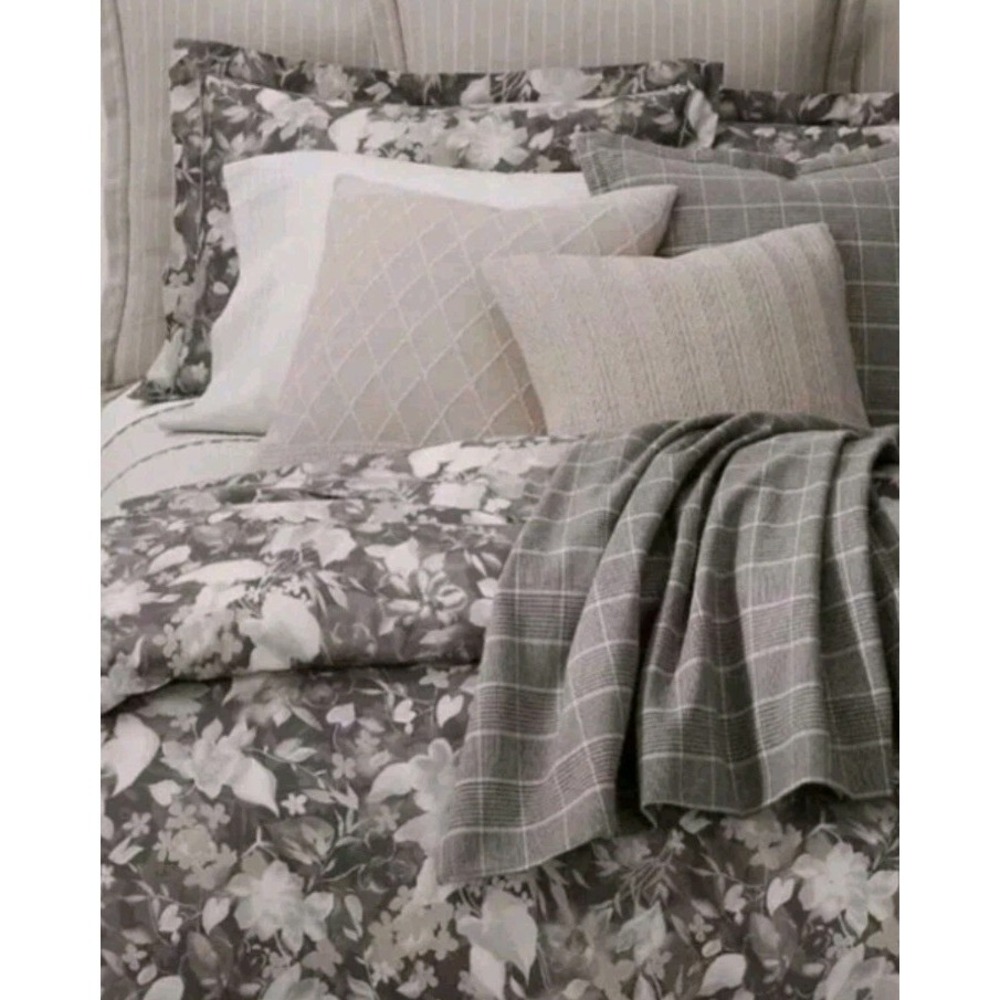Ralph Lauren Avery Duvet Cover Full Queen Gray‎ Chrysanthemum Floral NEW 92x96